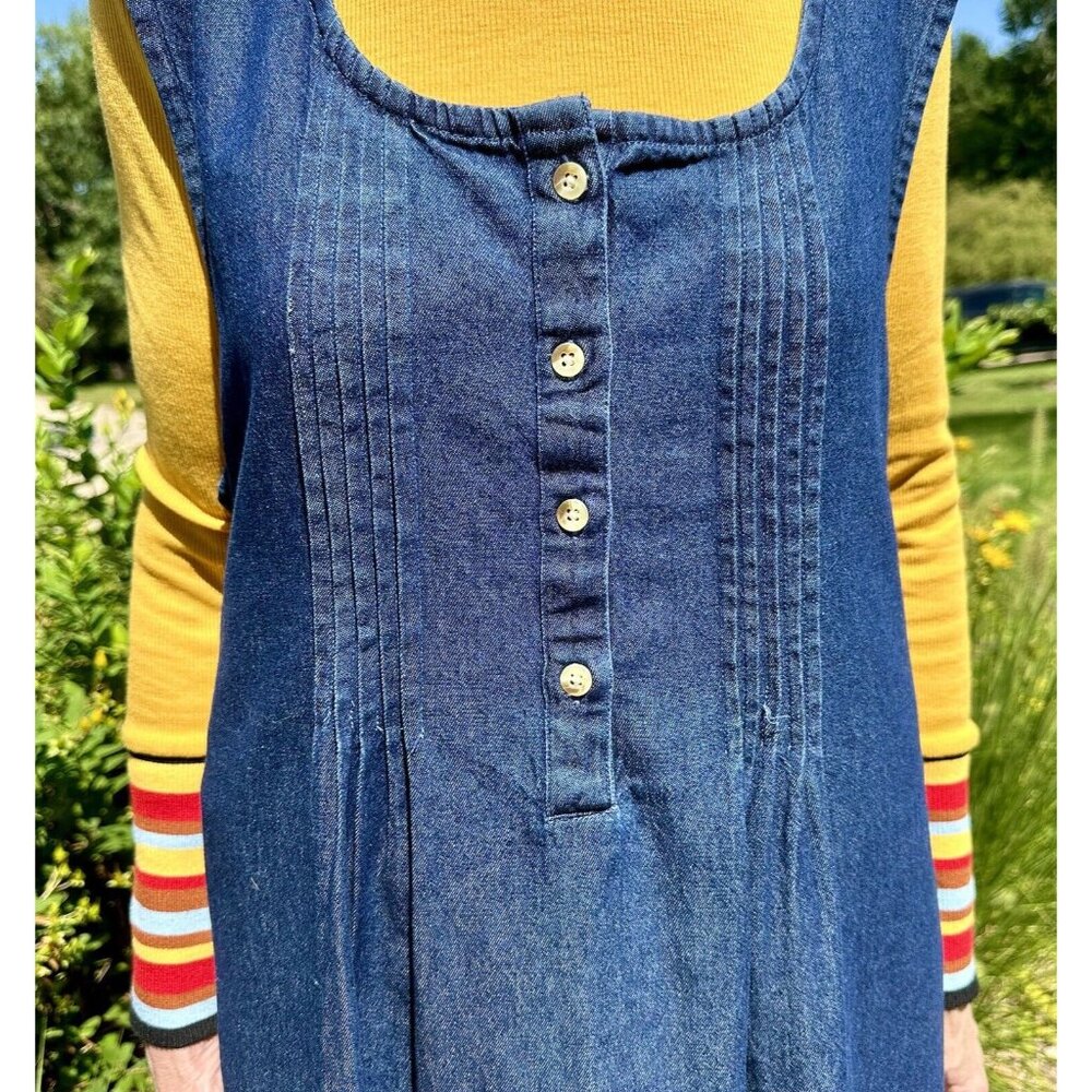 Vermont Country Store Denim Dress Womens 2X Blue Pintuck Jumper 100% Cotton - Picture 1 of 10